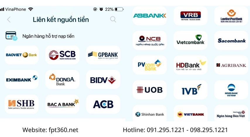 Liên kết FPT Pay với các ngân hàng